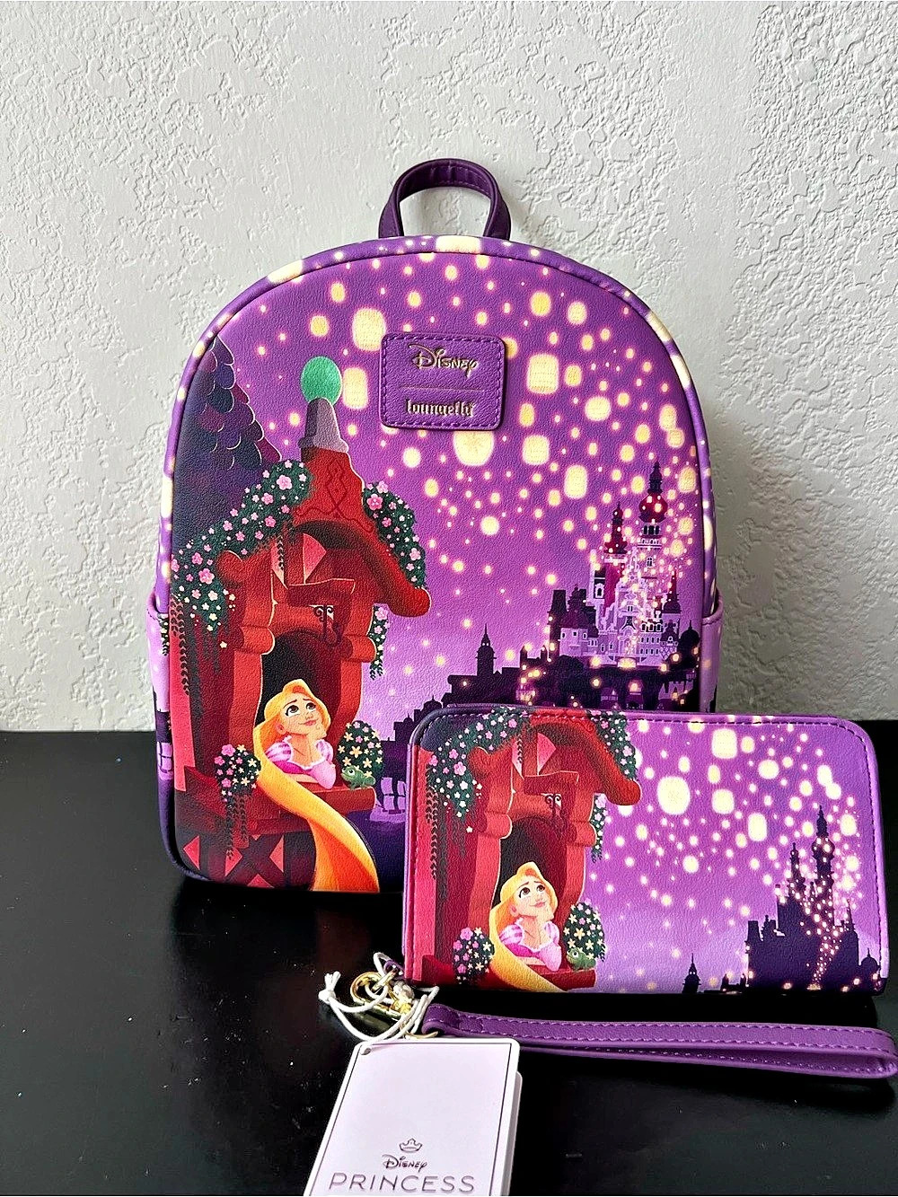 Loungefly Disney Tangled Rapunzel Lanterns Night Backpack & Tech WALLET SET NWT